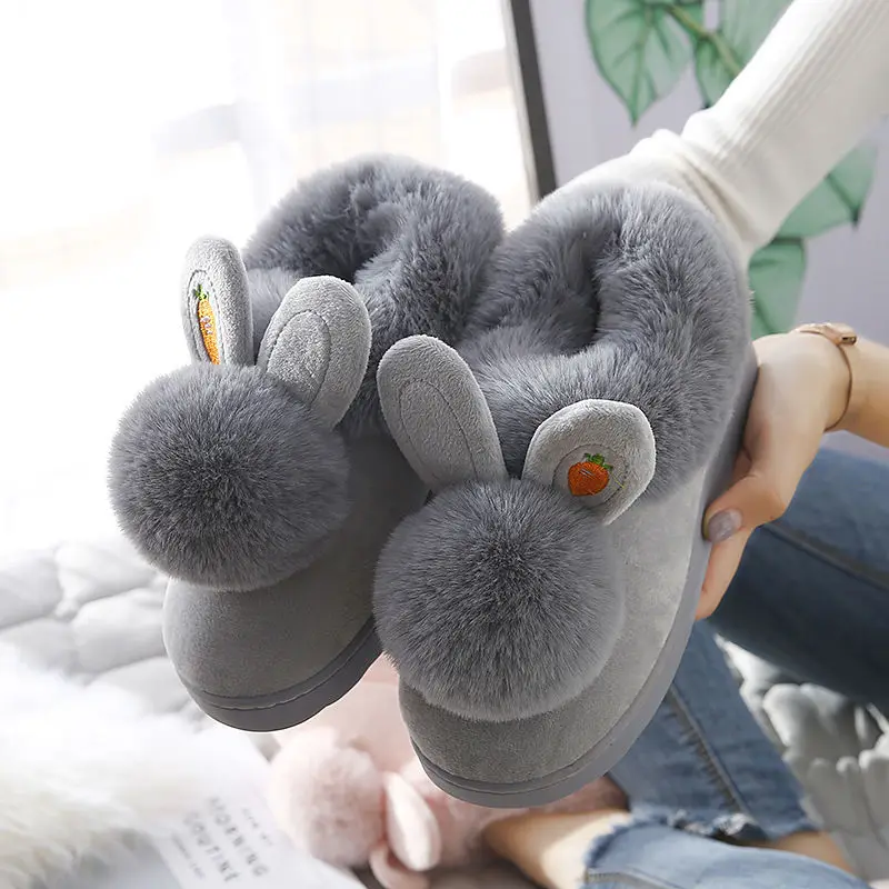 Gray 1 Сезон осень-зима; хлопковые тапочки с мехом кролика; домашняя теплая хлопковая обувь на толстой подошве; женские тапочки; милые пушистые тапочки с котом - Цвет: Gray 1
