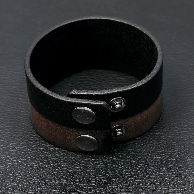 New Fashion Men Wide Genuine Leather Bracelet Brown Wide Cuff Bracelets & Bangles Vintage Punk Wristband Men Gift Jewelry