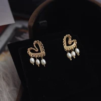 14k gold ear hook zircon pendant natural freshwater pearl retro elegant bohemian wedding woven earrings jewelry for women gift