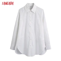 tangada women vintage patchwork white long shirt long sleeve 2021 chic female casual loose shirt be218