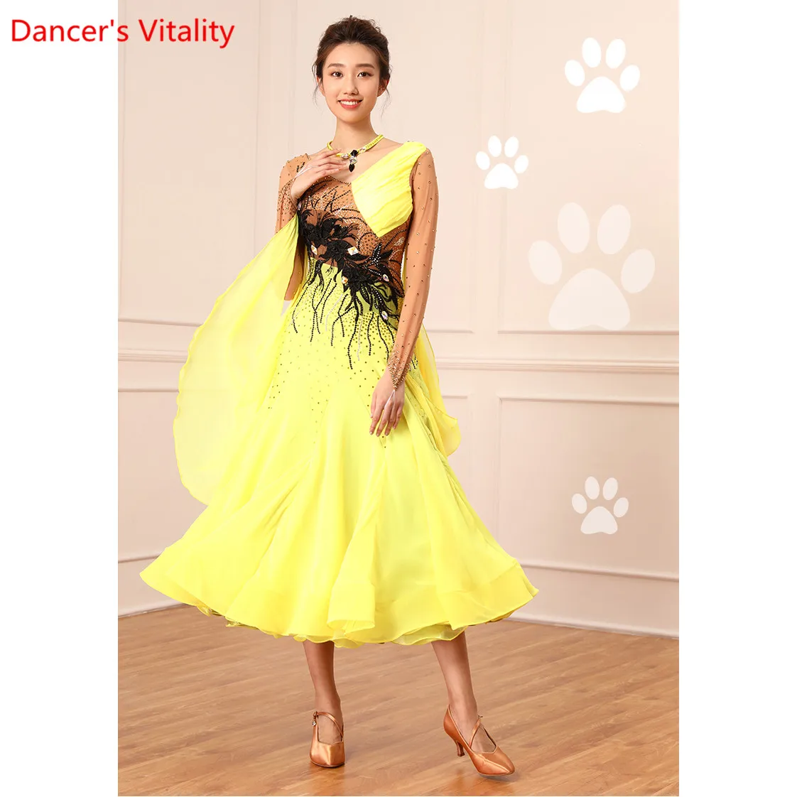 

National Standard Dance Racing Outfits Diamond High-end Color Blocking Dress Modern Waltz Ballroom Dancing Wear Performance Suit