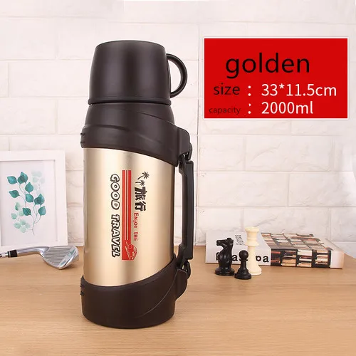 Yellow 2000ml 304 термос большой емкости из нержавеющей стали, 1200 мл, 1500 мл, 2л, для машины, для путешествий, портативная бутылка-термос л - Цвет: Yellow 2000ml