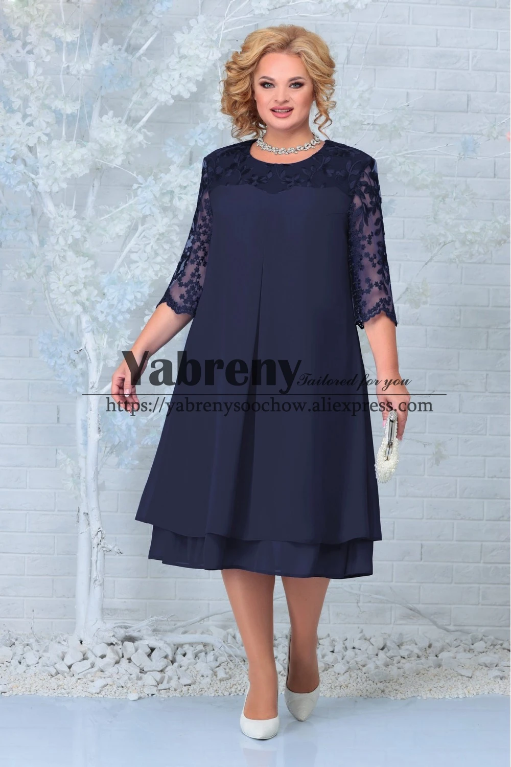 

Comfortable Chiffon Mother of the Bride Dresses Customized Plus Size Dark Navy