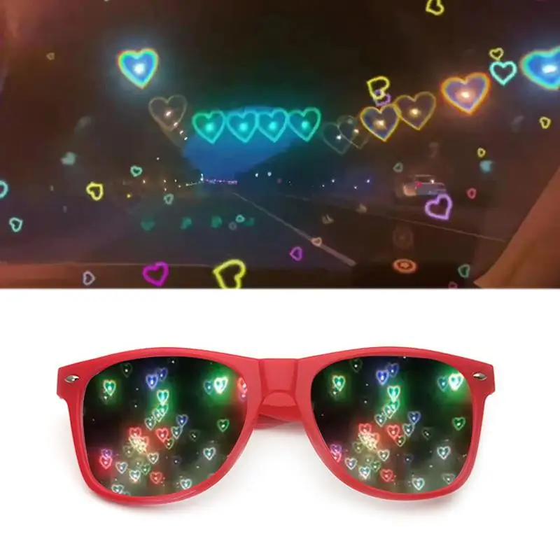

2021 Love Heart Shaped Effect Glasses Watch The Lights Change Love Image Heart Diffraction Glasses At Night Sunglasses For Women
