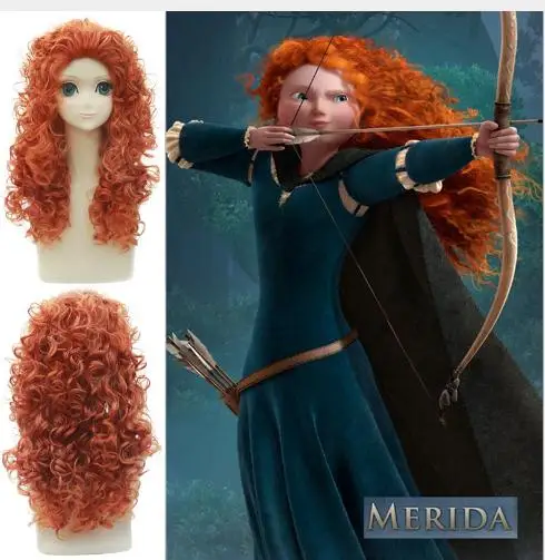 Парик для косплея принцессы Merida из фильма храбрости длинные кудрявые волосы