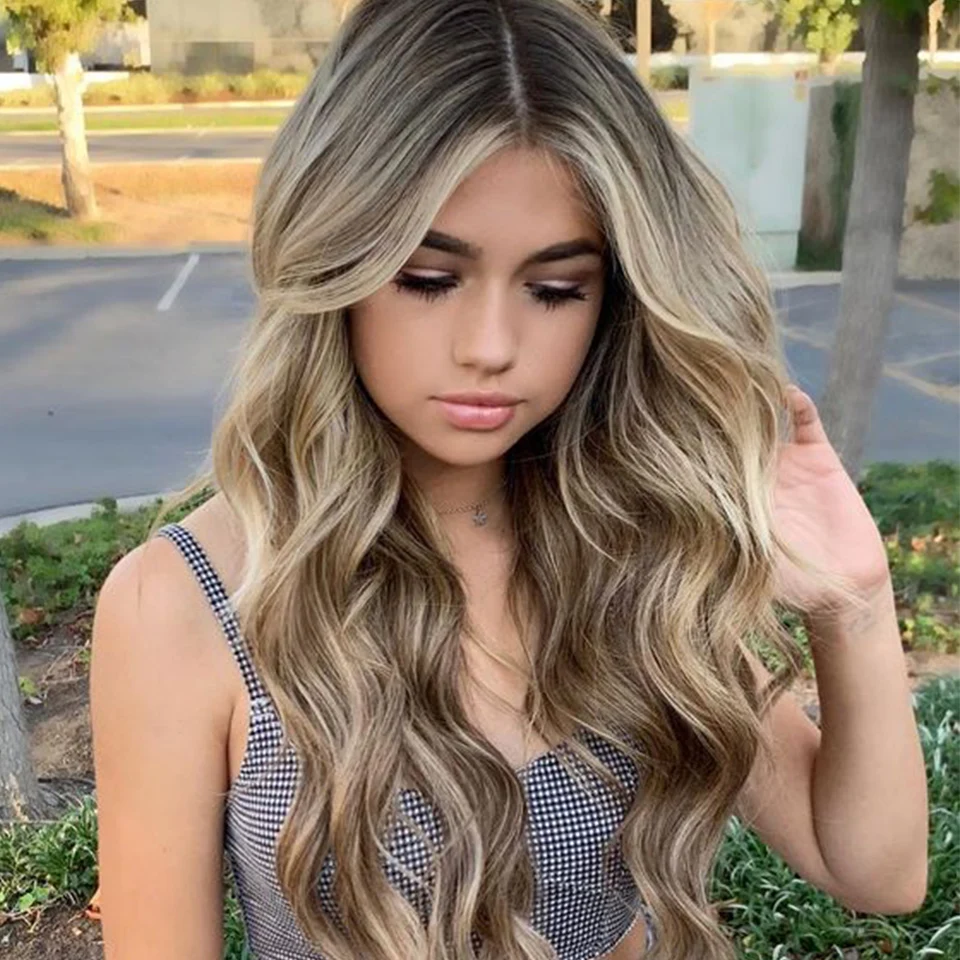 Парики из синтетического кружева натуральные волнистые 613 блонд коричневый цвет