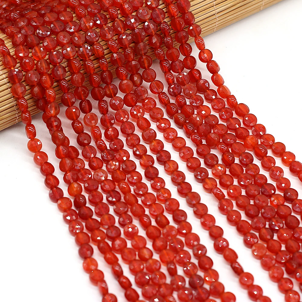 

1PCS Natural Semi-precious Stones Oblate Faceted Red Agate Beaded DIY Ladies Necklace Bracelet Jewelry Making Wholesale 6MM