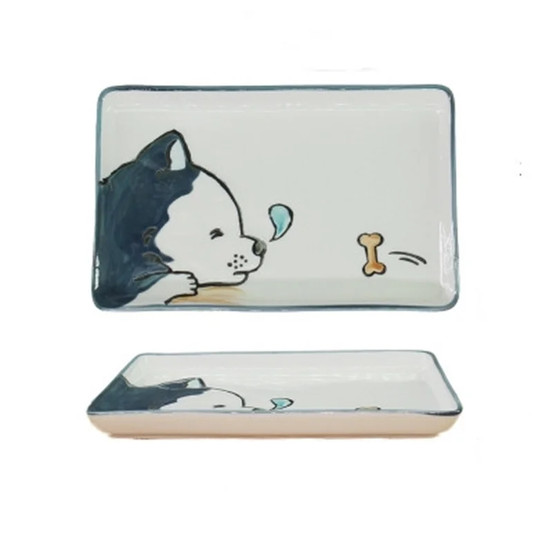 

22 * 14cm Korean Rectangular Cute Dog Series Ceramic Snack Plate Home Kitchen Storage Accessories Jewelry Storage Plate Dish