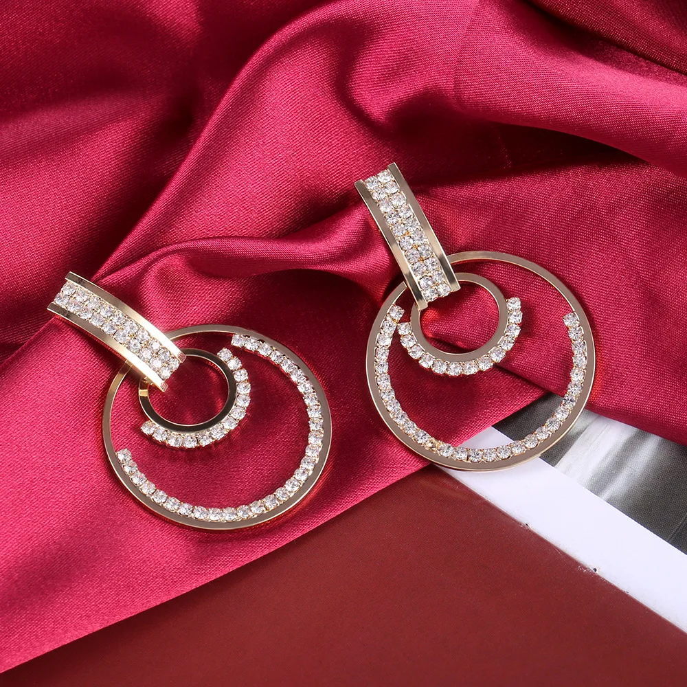 Роскошные геометрические серьги Стразы с отверстиями Висячие модные