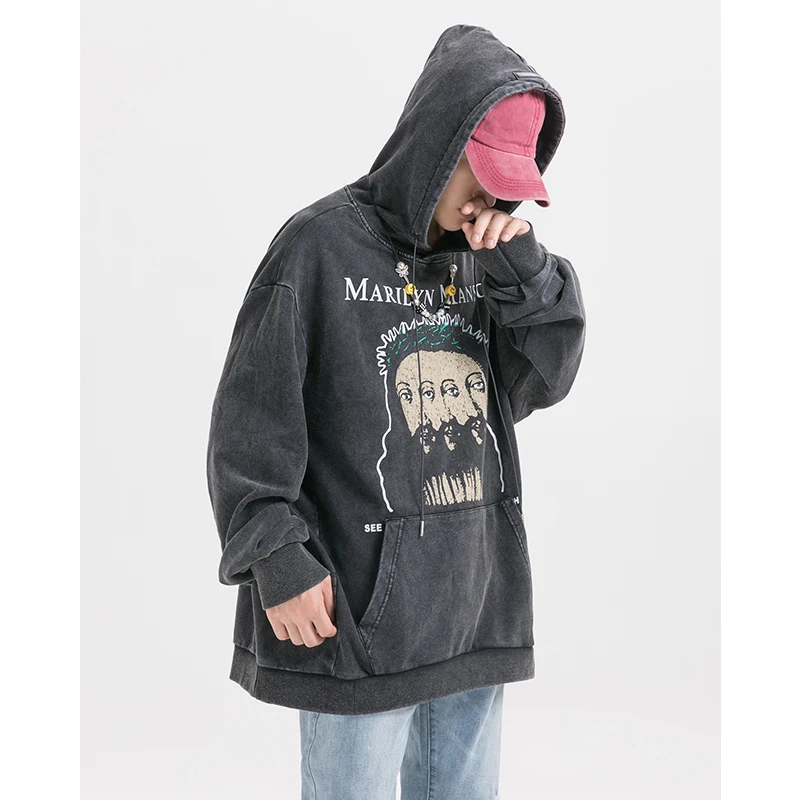 Хип Хоп Уличная мужская толстовка с капюшоном Ретро шаблон Иисусом принт Harajuku