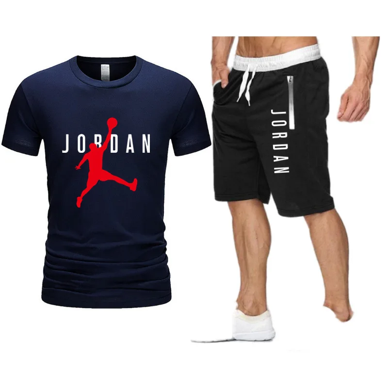 

2021 summer new round neck Jordan men's short sleeve T-shirt + casual Shorts Set men's sportswear quick drying breathable runnin