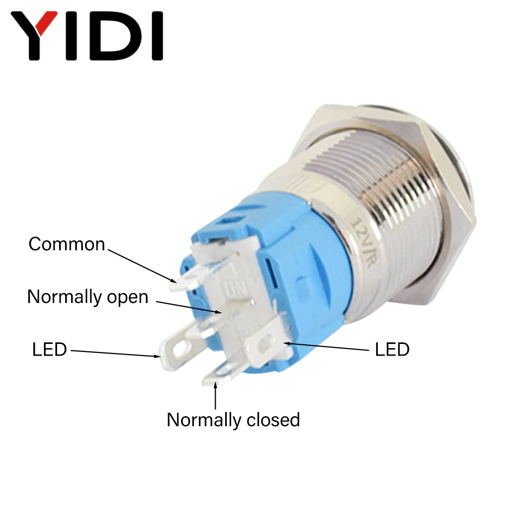 12/16/19/22/25mm LED Illuminated Metal Stainless Steel Power ON OFF Switch 12V SPDT Round Momentary Latching Push Button | Обустройство