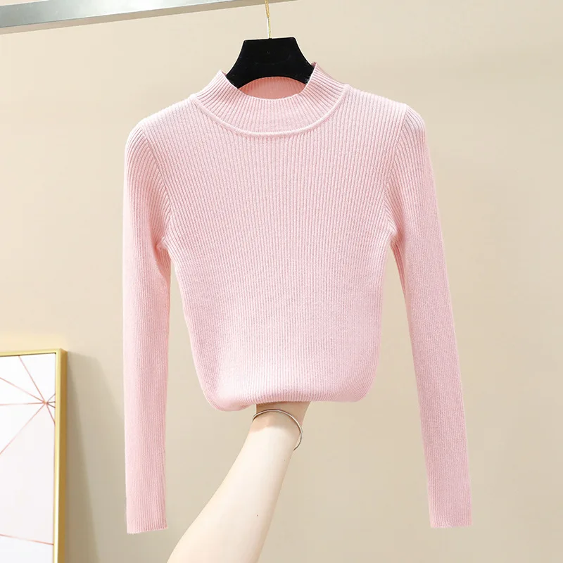 Розовый зимний женский свитер приталенные пуловеры базовый Повседневный