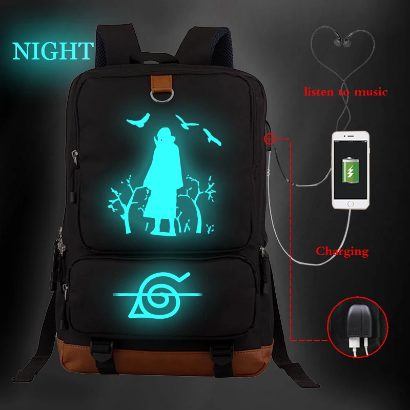 Светящийся вместительный рюкзак унисекс школьные ранцы Наруто дорожная сумка