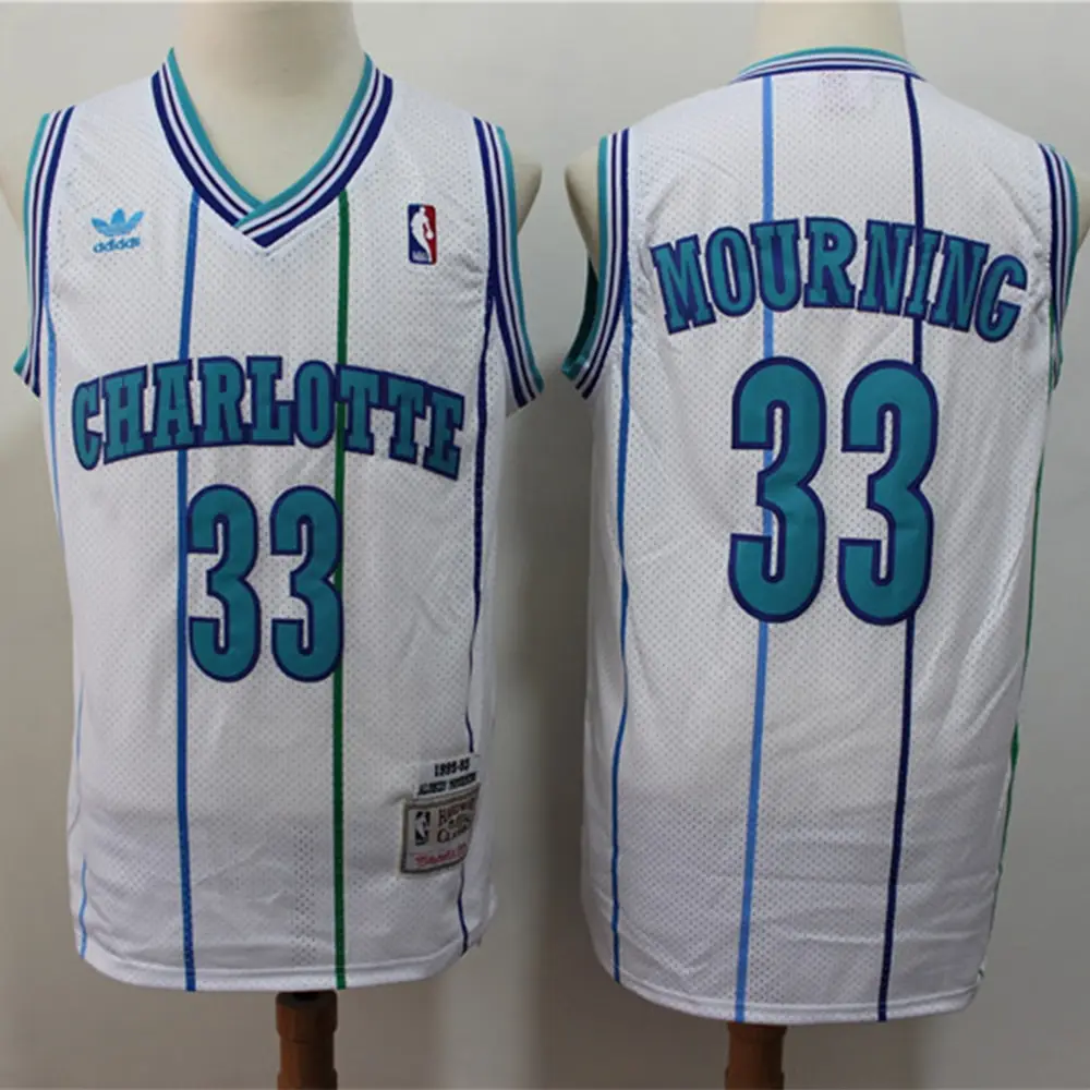 

NBA Charlotte Hornets Men's Basketball Jersey White Green Striped Authentic Retro Jerseys #1 #2 #30 #33 Player Basketball Jersey