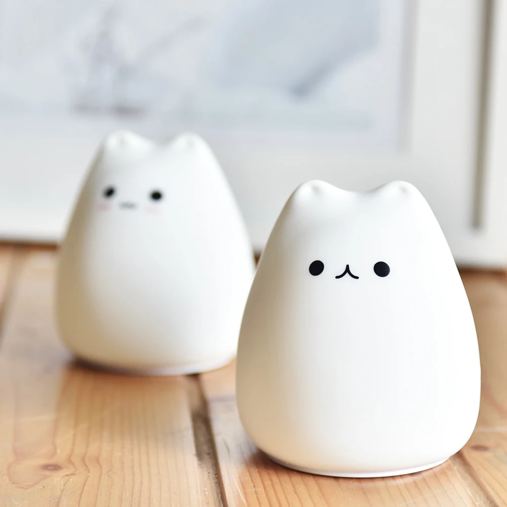 

Sleeping Light Bedroom Bedside Table Lamp 7 Color Changing Soft Silicone Pat LED Night Light Cute Cat Lamps Christmas Toys