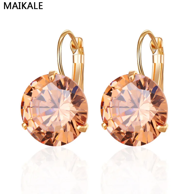 MAIKALE, 14 мм, корейские серьги, простые, ААА кубический цирконий, модные ювелирные изделия, покрытые медью, золотые, темпераментные серьги-гвоздики для женщин