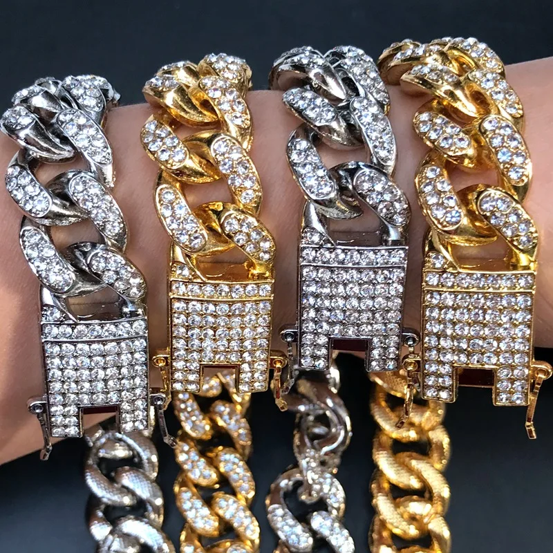 Цепочка мужская из серебра и золота с фианитами 13 мм|Цепочки| |