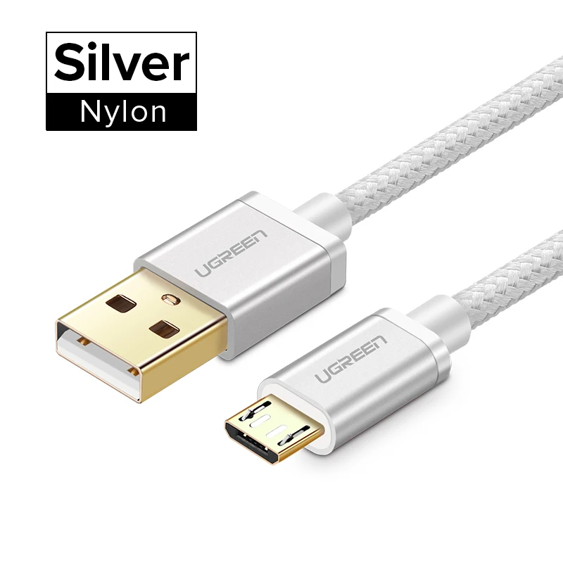 Ugreen Кабель Micro USB 2.4A Кабель для быстрой зарядки данных для Xiaomi Redmi Note Huawei HTC Кабель для зарядки мобильного телефона Кабель Micro USB - Цвет: Nylon Silver