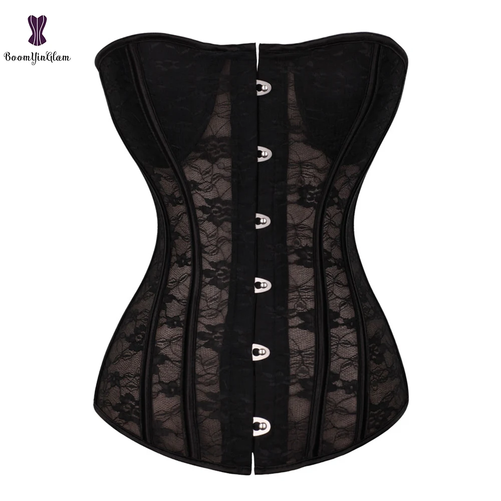 Оптовая продажа кружевной корсет Overbust Корсеты однотонные черный белый цвет Korset и