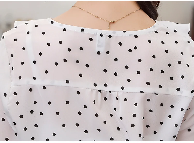 

Summer New Women's Blouses V-neck Shirt Long Sleeve Tops Dot Print Blouse Chiffon Casual Fashion