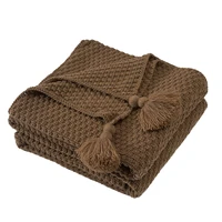 european style brown casual blanket nap model room bed tassel knitted blanket living room sofa chair nap blanket