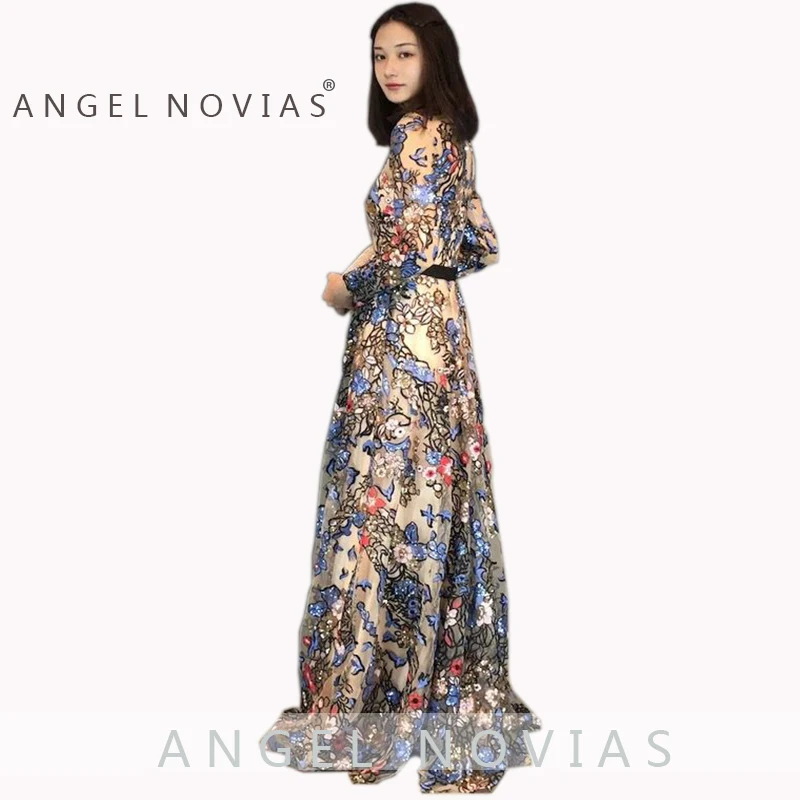 Настоящее фото длинное платье с блестками и вышивкой мусульманское арабское