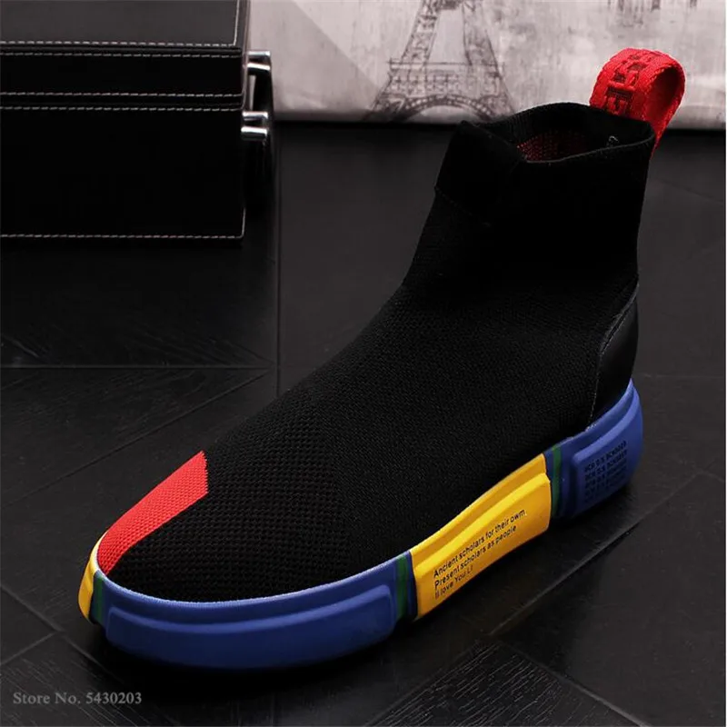 Summer Men's High Tops Knitted Socks Shoes Hip Hop Trend Casual Designer Sneakers Increased Ankle Boots | Обувь