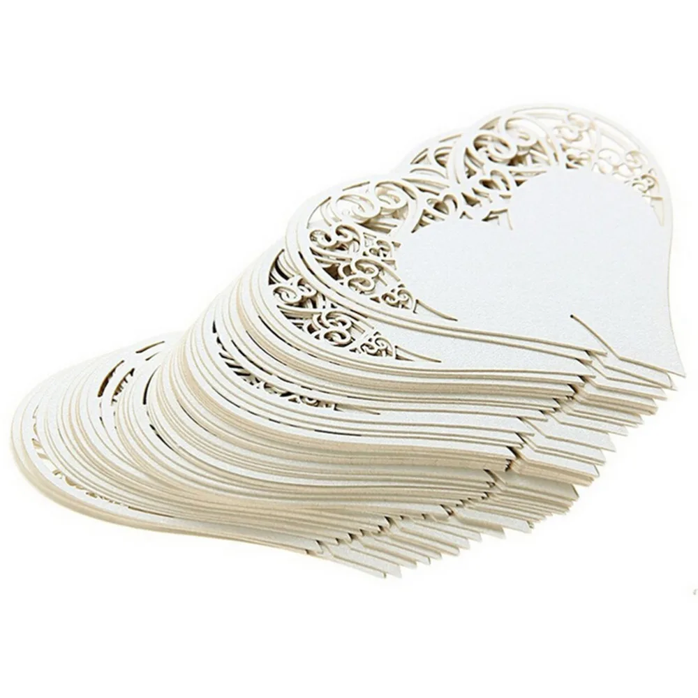 

Newest 50pcs/set Wedding Table Decoration Place Cards Laser Cut Heart Floral Wine Glass Place Cards For Wedding Party Decoration
