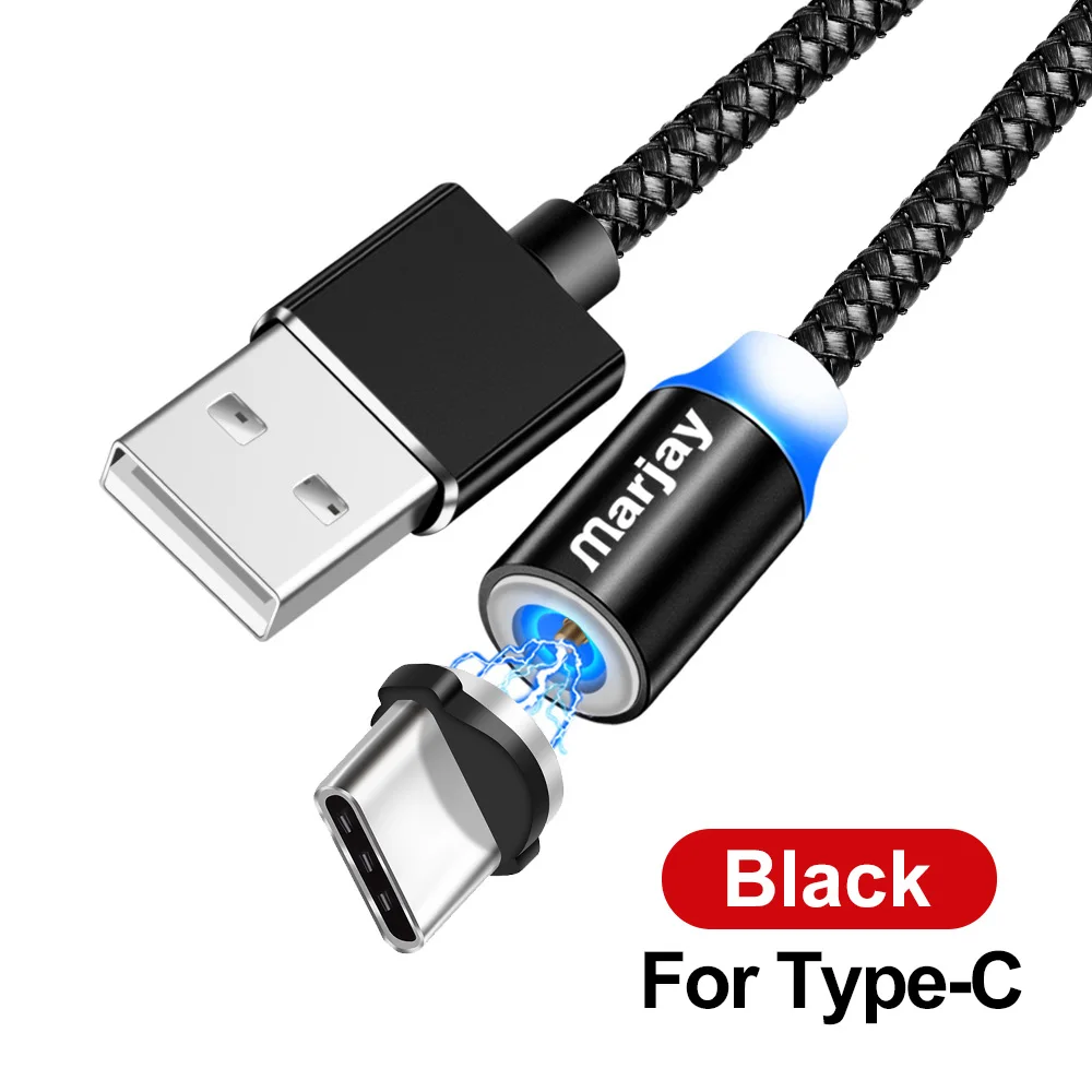 Магнитный usb-кабель Marjay для быстрой зарядки iphone, кабель Micro USB type-C для samsung, Xiaomi, huawei, провод зарядного устройства для мобильных телефонов - Цвет: Black For Type C