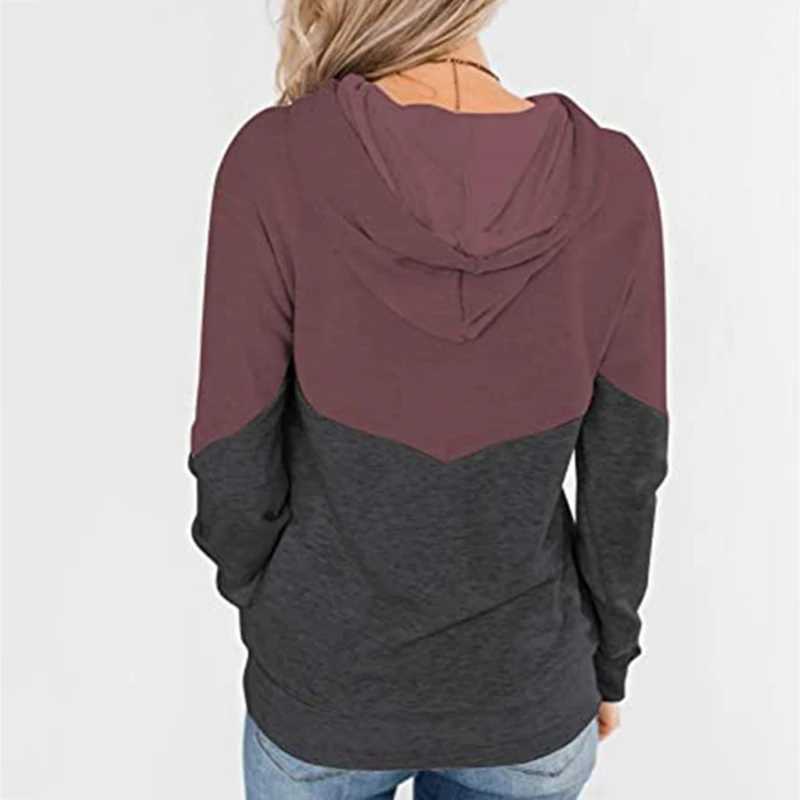 

Women Patchwork Hooded Sweatshirt Casual Harajuku Long Sleeve Hoodie Pullover Tops Autumn Drawstring Hoodies Sweatshirts