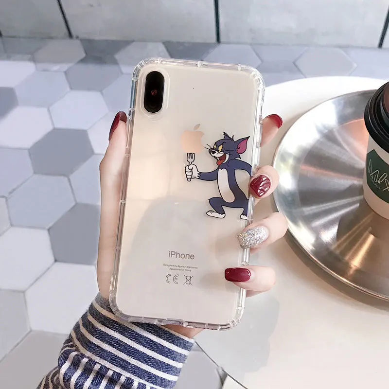Милый чехол для телефона с котом и мышкой iPhone X XS XR XSMax 8 7 6 6S PluS мягкий силиконовый