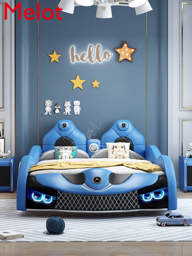 

High-End Luxury Children's Bed Boys' Car 1.2 M Single Boys' Room Creative Furniture Cartoon Guardrail Storage Bed