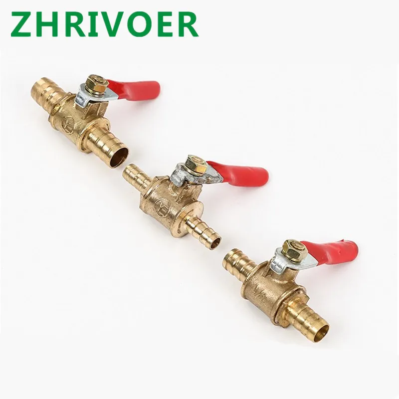 Hose Barb Inline Brass Water Oil Air Gas Fuel Line Shutoff Ball Valve Pipe Fittings 6mm-12mm  red handle small Valve