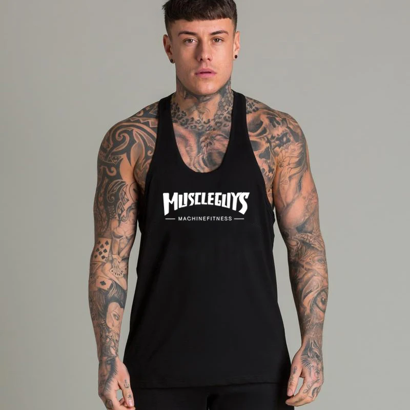 

Muscleguys Brand Bodybuilding Stringer Tank Top Men Gyms Clothing Fitness Sleeveless Shirt Workout Tanktop Cotton Muscle Vest