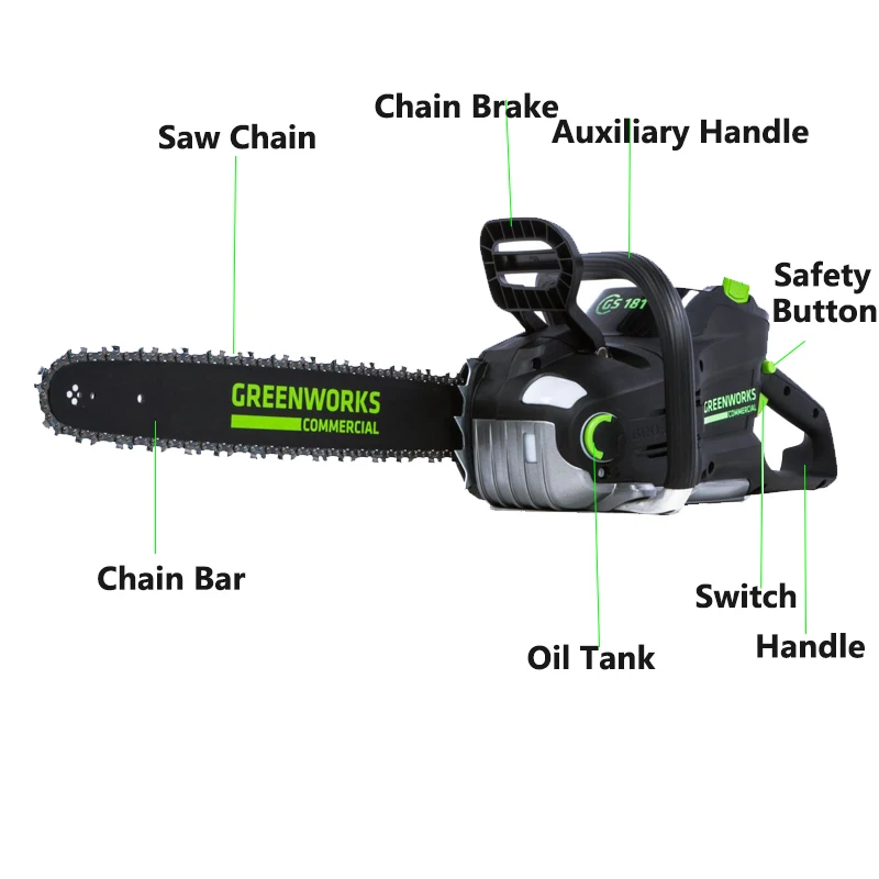Коммерческая бензопила Greenworks 82 в SC181 2500 Вт 24 м/с аккумулятором с низким уровнем