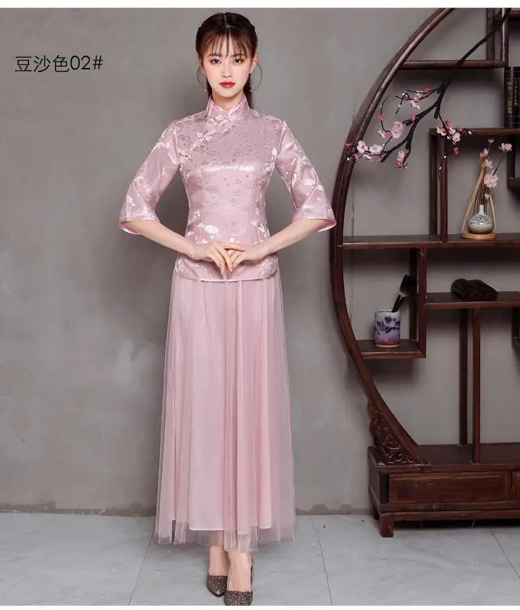 5 размеров Новое винтажное китайское свадебное платье cheongsam платье Cheongsam вечернее платье китайское современное Qipao светильник синие официальные платья - Color: dousa02