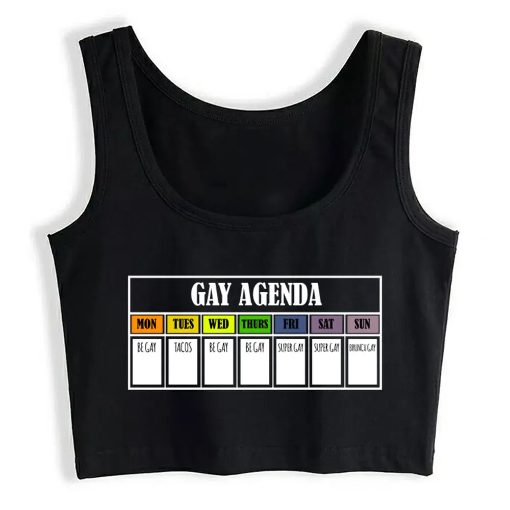 

Boho Crop Top Gay Agenda Lgbt Funny Black Custom Sexy Streetwear Womens Tops blusas mujer de moda 2021 verano Gym Tank Top Women