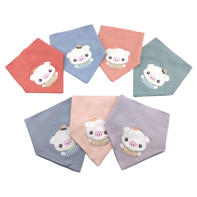 Baby embroidery bibs Good quality triangle double layers cotton baberos Animal Print baby bandana dribble bib | Мать и ребенок