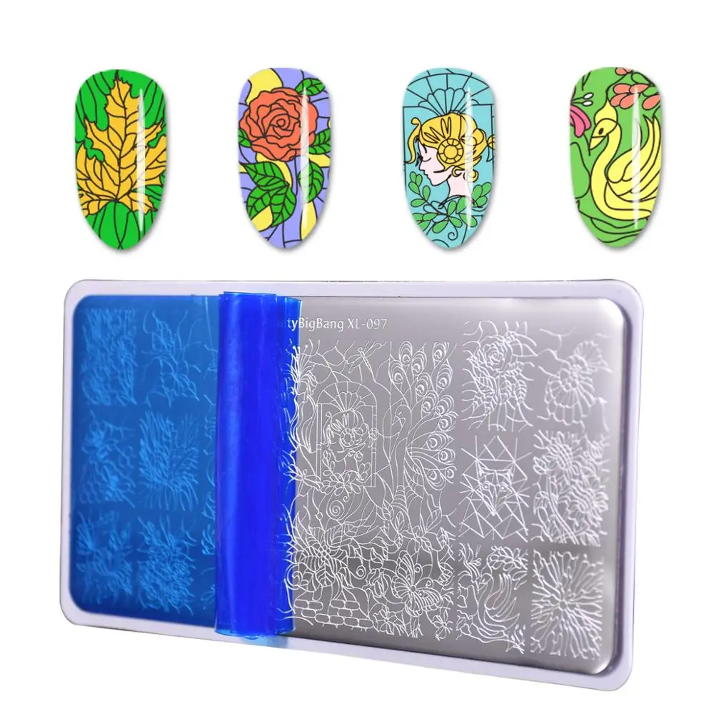 BEAUTYBIGBANG прямоугольные штампованные пластины для ногтей цветок бабочка Смешанный