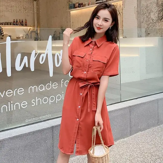 Облегающее однобортное платье-рубашка UT295 | Женская одежда