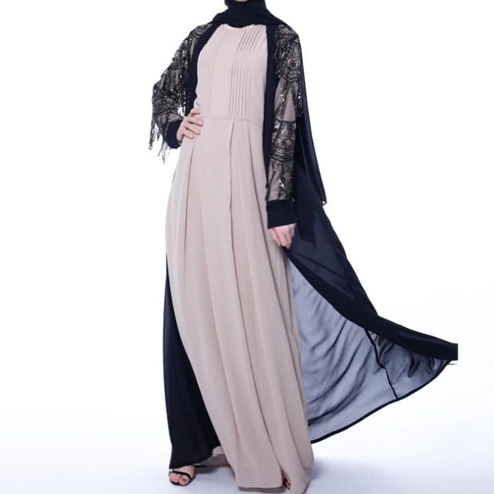 

Long Sequins Chiffon Muslim Dress Abaya Dubai Kaftan Malaysia Kimono Cardigan Muslim Hijab Abayas Women Turkish Islamic Clothing