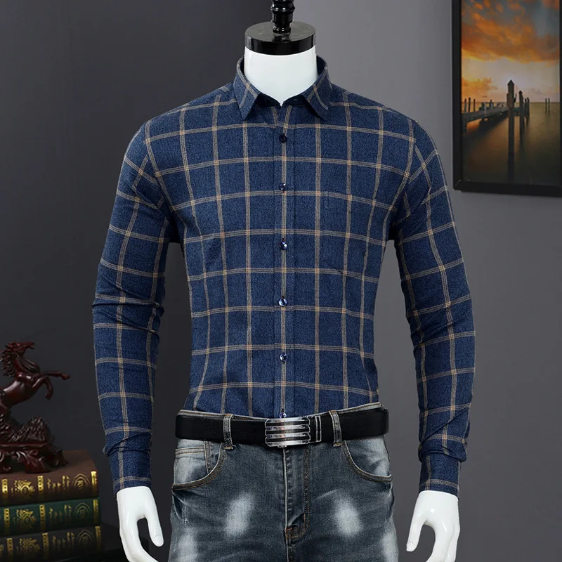 

Checked Men's Plaid 100% Cotton Vintage Shirt Casual Long Sleeve Slim Fit Spring Autumn Fall Soft Male Shirts Clothing Men Tops