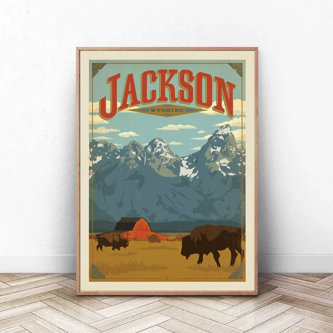 

Постер для путешествий с изображением Джексона, принт в виде горного фермерского дома, подарки для любителей путешествий, винтажное настен...
