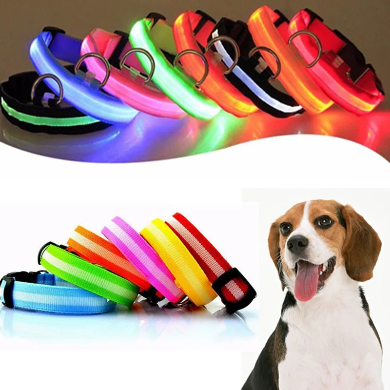 

8 Colors Flashing Safety Pet Adjustable Ribbon Nylon Luminous Neck Ring Bright Dog Necklace Led Dog Collars Pet Accessories