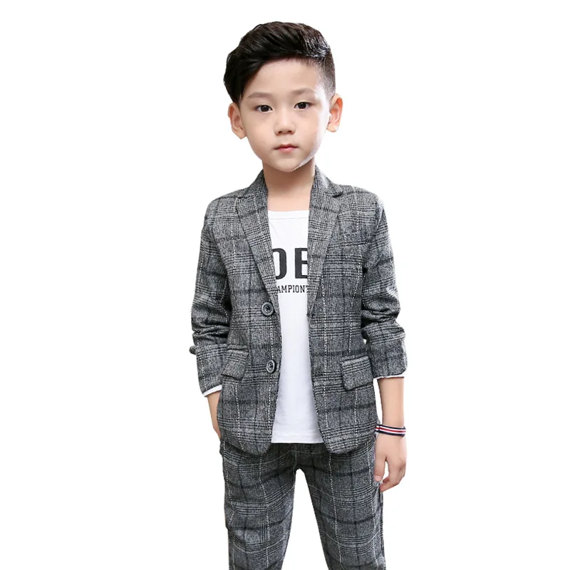 

Teenagers Boy Clothing Sets Male Children Clothes Suits Kid Gentleman Style Coats Pants Grid Boy Party Clothes 3-12Y