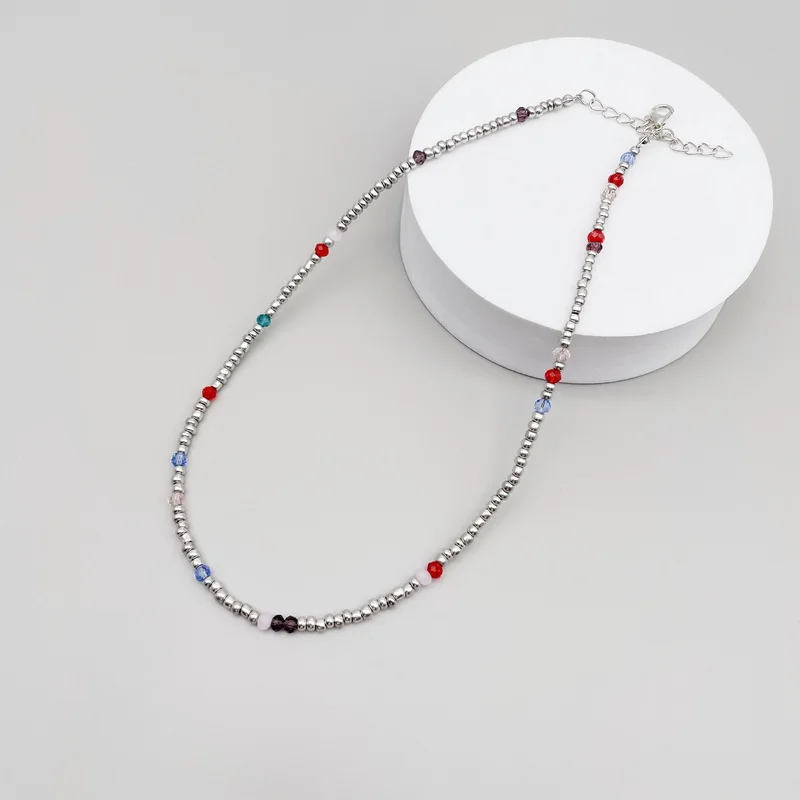 Модное ожерелье-чокер с кристаллами и серебряными бусинами для женщин девушек