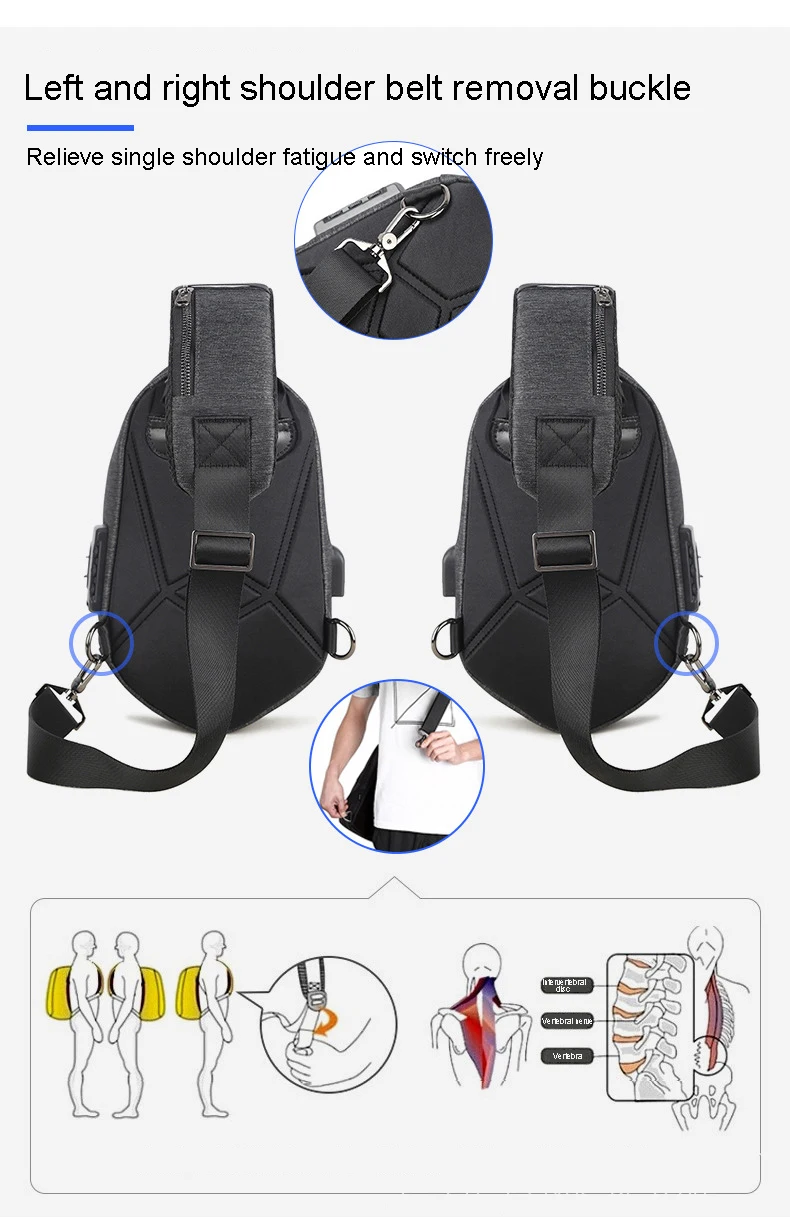 

Streetwear Sling Pack Crossbody Motor Cycling Backpack for College Student Unisex Running Chest Bag for Men USB Charging Fashion