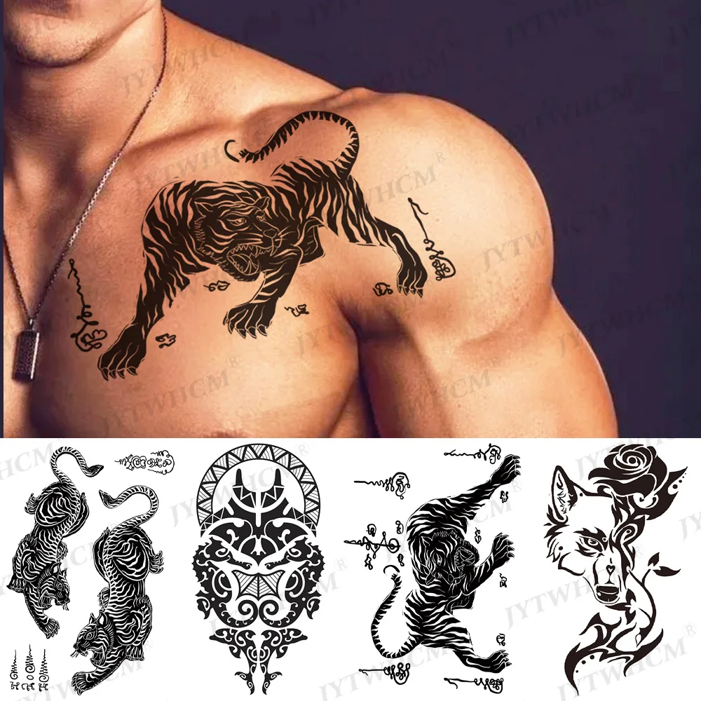 

Черная Тигровая Талия, временная татуировка, художественные наклейки для женщин, искусственная татуировка на тело и руки, водонепроницаемые наклейки на грудь, темные татуировки, наклейки на края