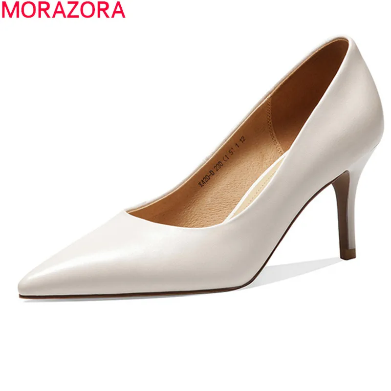 

MORAZORA 2021 Sheepskin Pumps Women Stiletto Heels Pointed Toe Party Dress Shoes Genuine Leather Summer Ladies High Heels Shoes